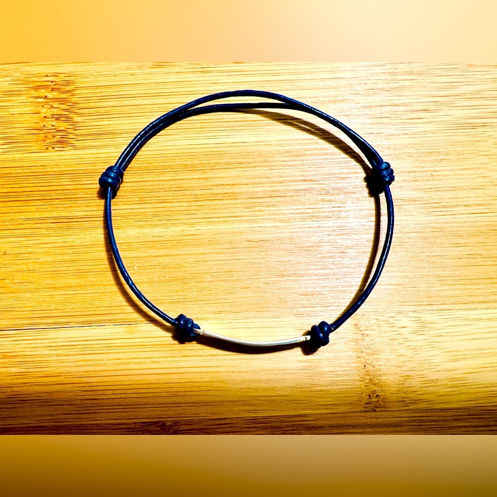 Silver LOVE LIFE Inspirational Leather Navy Blue Adjustable Cord Bracelet Peace